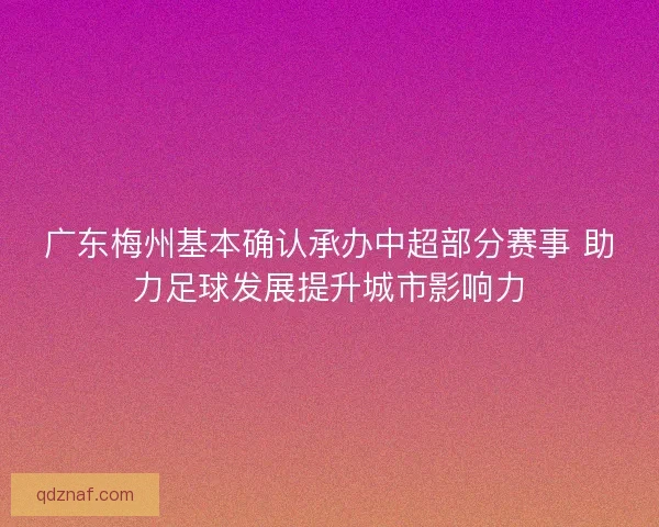 广东梅州基本确认承办中超部分赛事 助力足球发展提升城市影响力